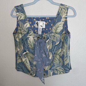 Floral Blue Sleeveless Bustier Top